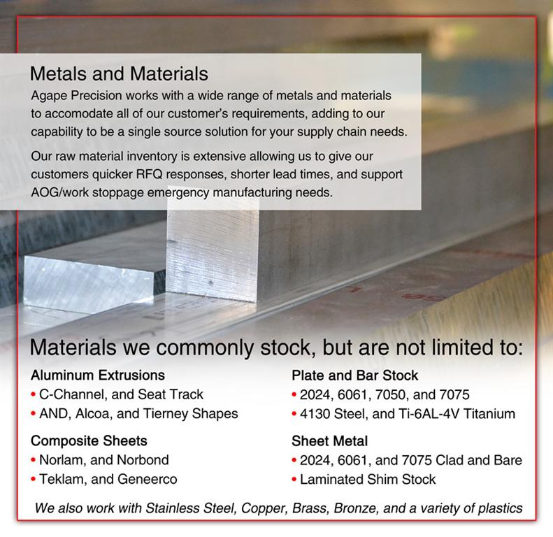 Materials / Metals - Agape Precision Manufacturing